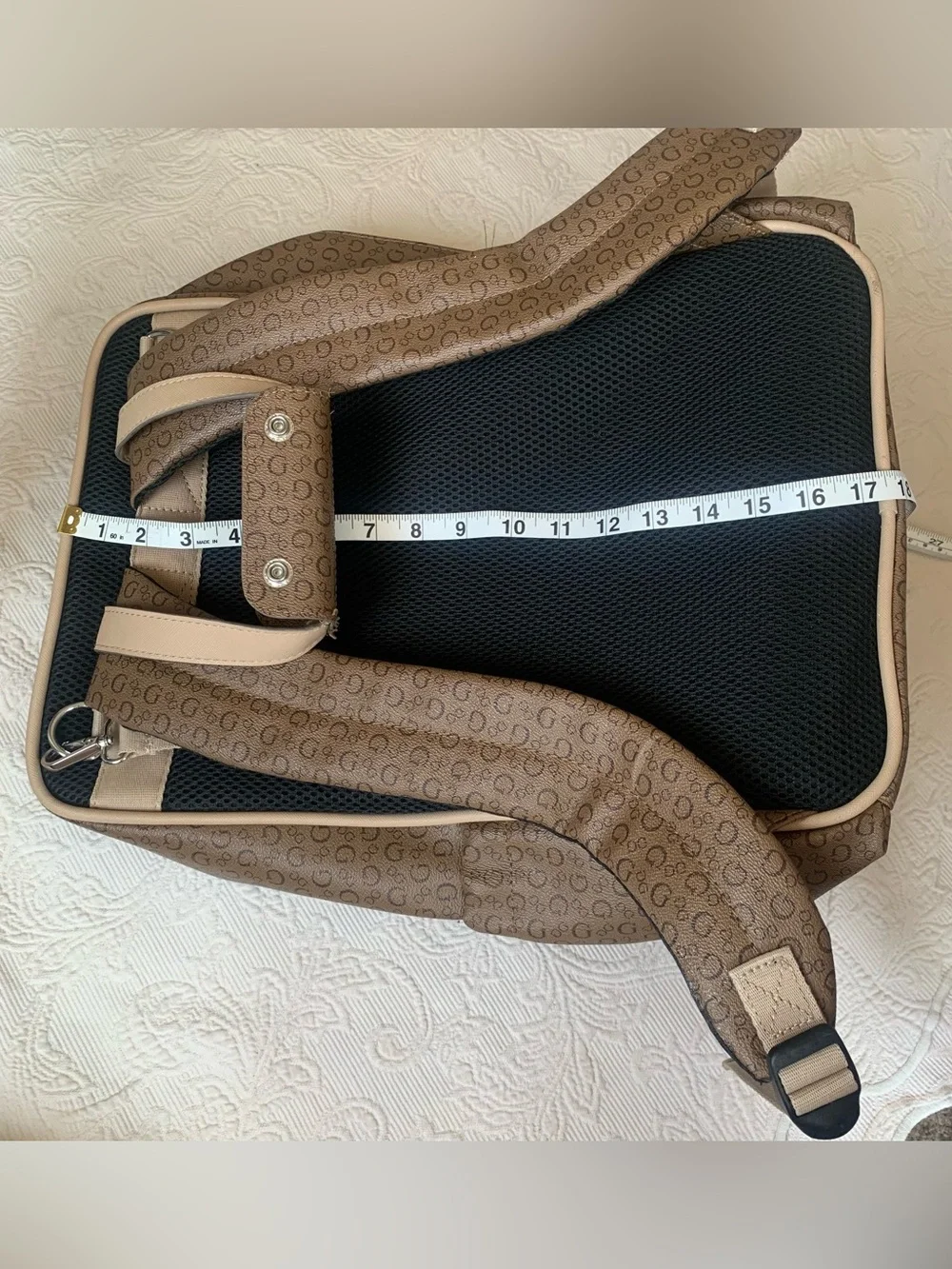 Guess Mocha Brown Lottie Monogram Print Travel Diaper Bag Backpack
